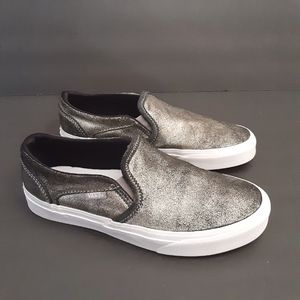 VANS ASHER METALLIC GOLD/BLACK WHITE CLASSIC CANVAS SLIP ON WOMENS 7 - YOUTH 5.5